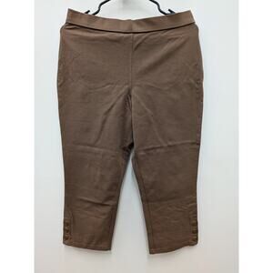 Susan Graver Weekend Women's Brown Pull On Capri Stretch Cropped Casual Career
